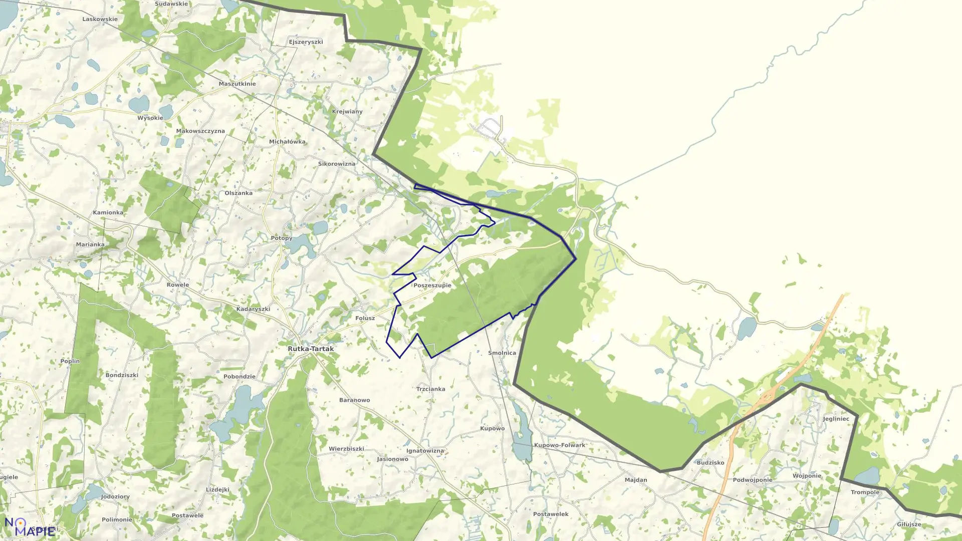 Mapa obrębu POSZESZUPIE w gminie Rutka-Tartak