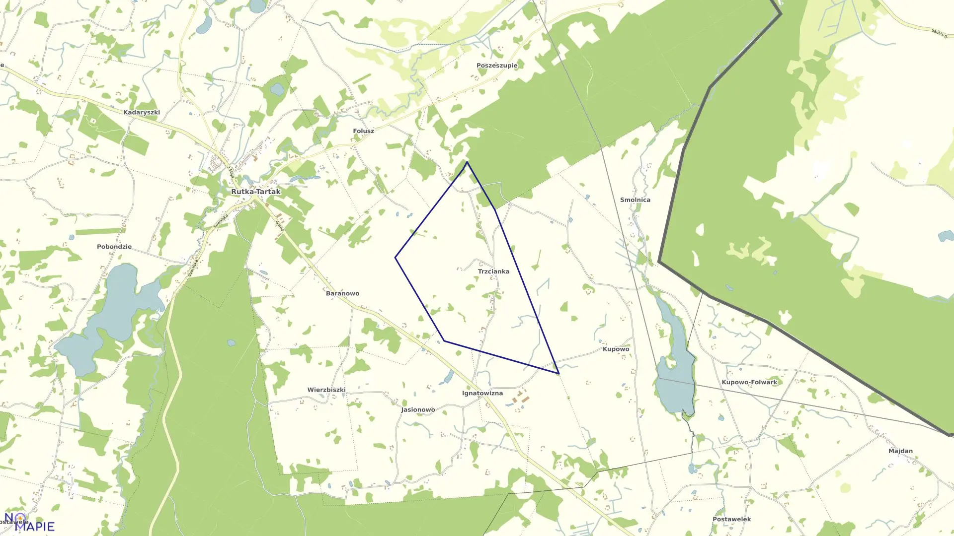 Mapa obrębu TRZCIANKA w gminie Rutka-Tartak